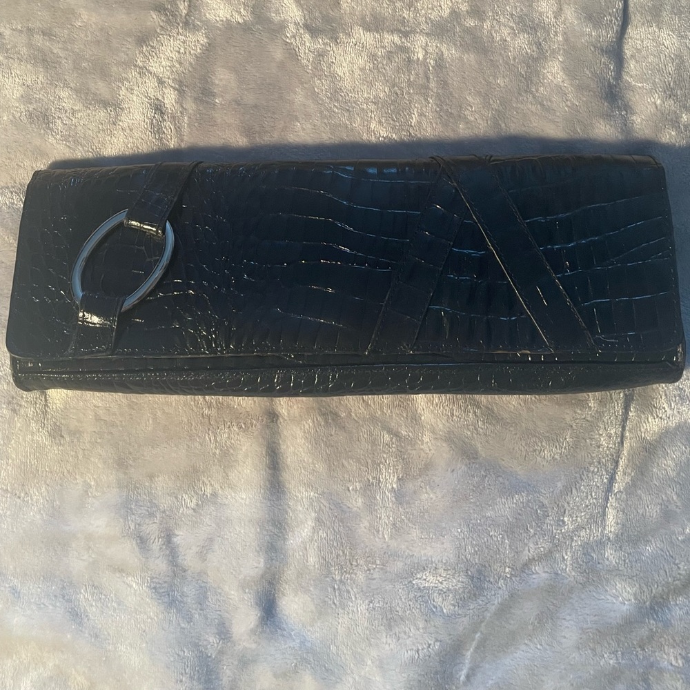 A.B.S. Allen Schwartz Black Faux Alligator Print Clutch